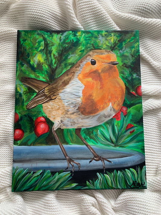 Garden Robin - Original Acrylic Painting on Canvas