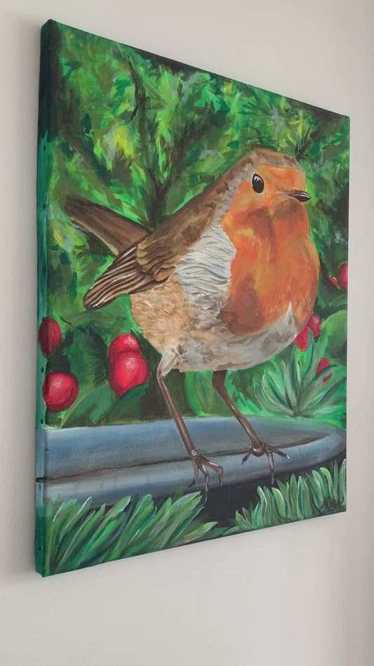 Garden Robin - Original Acrylic Painting on Canvas