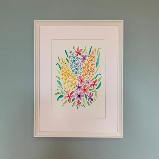 Original Watercolour Delphinium Floral Arrangement - Framed - Ready to Hang