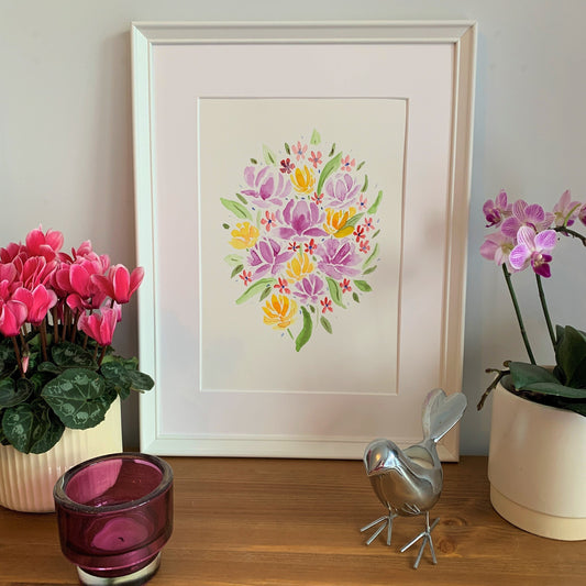 Original Watercolour Peony Floral Arrangement - Framed - Ready to Hang